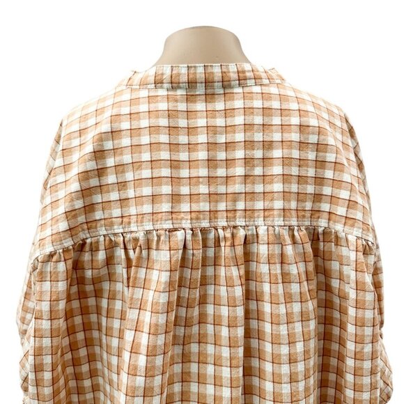 Madewell Crinkle Cotton Bubble-Sleeve Popover Check Fauna Flowy Shirt Women XL - Picture 14 of 15